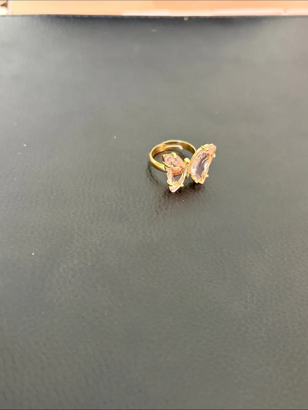 Gold Butterfly Ring with Pink Iridescent Wings - Women's Jewelry